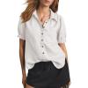 imageCicy Bell Womens Puff Short Sleeve Button Down Shirts Summer Casual Collared V Neck Blouse Linen Loose Fit Work TopsWhite