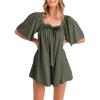 imageCicy Bell Womens Summer Square Neck Romper Short Sleeve Backless Tie Front Flowy Short Jumpsuit Beach Vacation OutfitsArmy Green