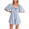imageCicy Bell Womens Summer Square Neck Romper Short Sleeve Backless Tie Front Flowy Short Jumpsuit Beach Vacation OutfitsLight Blue