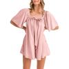 imageCicy Bell Womens Summer Square Neck Romper Short Sleeve Backless Tie Front Flowy Short Jumpsuit Beach Vacation OutfitsLight Pink