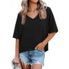 imageCicy Bell Womens Summer V Neck T Shirts Casual Short Sleeve Flowy Tops Cute Loose Fit Basic TeesBlack