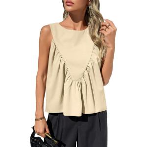 imageCicy Bell Womens Peplum Babydoll Tank Tops Summer Sleeveless Loose T Shirts Casual Shirred Flowy TopsApricot
