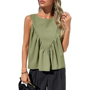 imageCicy Bell Womens Peplum Babydoll Tank Tops Summer Sleeveless Loose T Shirts Casual Shirred Flowy TopsArmy Green