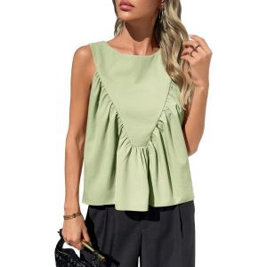 imageCicy Bell Womens Peplum Babydoll Tank Tops Summer Sleeveless Loose T Shirts Casual Shirred Flowy TopsMint Color