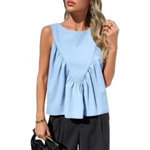imageCicy Bell Womens Peplum Babydoll Tank Tops Summer Sleeveless Loose T Shirts Casual Shirred Flowy TopsSky Blue