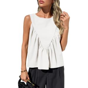 imageCicy Bell Womens Peplum Babydoll Tank Tops Summer Sleeveless Loose T Shirts Casual Shirred Flowy TopsWhite