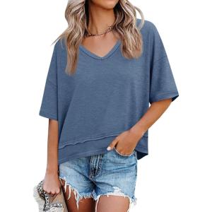 imageCicy Bell Womens Summer V Neck T Shirts Casual Short Sleeve Flowy Tops Cute Loose Fit Basic TeesBluish Gray