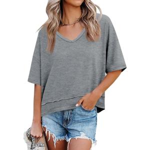 imageCicy Bell Womens Summer V Neck T Shirts Casual Short Sleeve Flowy Tops Cute Loose Fit Basic TeesGrey