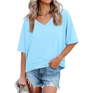 imageCicy Bell Womens Summer V Neck T Shirts Casual Short Sleeve Flowy Tops Cute Loose Fit Basic TeesLight Blue