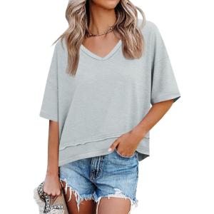 imageCicy Bell Womens Summer V Neck T Shirts Casual Short Sleeve Flowy Tops Cute Loose Fit Basic TeesLight Grey