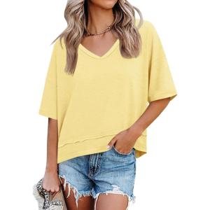 imageCicy Bell Womens Summer V Neck T Shirts Casual Short Sleeve Flowy Tops Cute Loose Fit Basic TeesLight Yellow