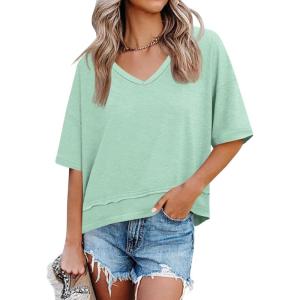 imageCicy Bell Womens Summer V Neck T Shirts Casual Short Sleeve Flowy Tops Cute Loose Fit Basic TeesMint Color