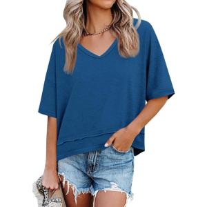 imageCicy Bell Womens Summer V Neck T Shirts Casual Short Sleeve Flowy Tops Cute Loose Fit Basic TeesNavy
