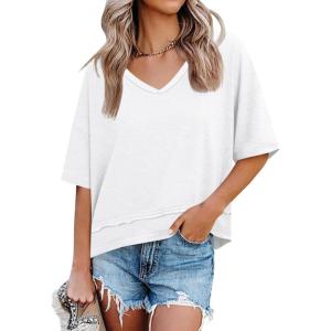 imageCicy Bell Womens Summer V Neck T Shirts Casual Short Sleeve Flowy Tops Cute Loose Fit Basic TeesWhite