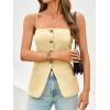 imageCicy Bell Womens Summer Spaghetti Strap Vest Tops Dressy Casual Button Down Waistcoat Fitted Split Hem Sleeveless Suit BlazerBeige