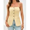 imageCicy Bell Womens Summer Spaghetti Strap Vest Tops Dressy Casual Button Down Waistcoat Fitted Split Hem Sleeveless Suit BlazerBeige