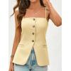 imageCicy Bell Womens Summer Spaghetti Strap Vest Tops Dressy Casual Button Down Waistcoat Fitted Split Hem Sleeveless Suit BlazerBeige