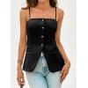 imageCicy Bell Womens Summer Spaghetti Strap Vest Tops Dressy Casual Button Down Waistcoat Fitted Split Hem Sleeveless Suit BlazerBlack
