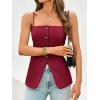 imageCicy Bell Womens Summer Spaghetti Strap Vest Tops Dressy Casual Button Down Waistcoat Fitted Split Hem Sleeveless Suit BlazerBurgundy