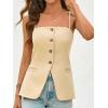 imageCicy Bell Womens Summer Spaghetti Strap Vest Tops Dressy Casual Button Down Waistcoat Fitted Split Hem Sleeveless Suit BlazerKhaki