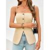imageCicy Bell Womens Summer Spaghetti Strap Vest Tops Dressy Casual Button Down Waistcoat Fitted Split Hem Sleeveless Suit BlazerKhaki