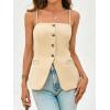imageCicy Bell Womens Summer Spaghetti Strap Vest Tops Dressy Casual Button Down Waistcoat Fitted Split Hem Sleeveless Suit BlazerKhaki