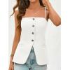 imageCicy Bell Womens Summer Spaghetti Strap Vest Tops Dressy Casual Button Down Waistcoat Fitted Split Hem Sleeveless Suit BlazerWhite
