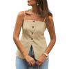 imageCicy Bell Womens Summer Spaghetti Strap Vest Tops Dressy Casual Button Down Waistcoat Fitted Split Hem Sleeveless Suit BlazerKhaki