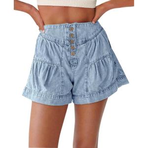 imageCicy Bell Womens Summer Flowy Jean Shorts Button Up High Waisted Wide Leg Denim Skort with PocketsBaby Blue