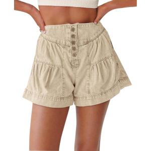 imageCicy Bell Womens Summer Flowy Jean Shorts Button Up High Waisted Wide Leg Denim Skort with PocketsLight Khaki