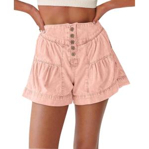 imageCicy Bell Womens Summer Flowy Jean Shorts Button Up High Waisted Wide Leg Denim Skort with PocketsPink