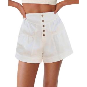 imageCicy Bell Womens Summer Flowy Jean Shorts Button Up High Waisted Wide Leg Denim Skort with PocketsWhite