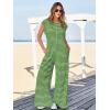 imageCicy Bell Womens Casual Striped Jumpsuits Summer Cap Sleeve Wide Leg Jumper Romper Button Down Travel Beach OutfitsArmy Green
