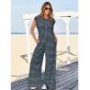 imageCicy Bell Womens Casual Striped Jumpsuits Summer Cap Sleeve Wide Leg Jumper Romper Button Down Travel Beach OutfitsCool Black