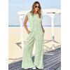 imageCicy Bell Womens Casual Striped Jumpsuits Summer Cap Sleeve Wide Leg Jumper Romper Button Down Travel Beach OutfitsLight Green