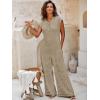 imageCicy Bell Womens Casual Striped Jumpsuits Summer Cap Sleeve Wide Leg Jumper Romper Button Down Travel Beach OutfitsLight Khaki