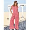 imageCicy Bell Womens Casual Striped Jumpsuits Summer Cap Sleeve Wide Leg Jumper Romper Button Down Travel Beach OutfitsPink