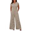imageCicy Bell Womens Casual Striped Jumpsuits Summer Cap Sleeve Wide Leg Jumper Romper Button Down Travel Beach OutfitsBrown