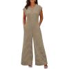 imageCicy Bell Womens Casual Striped Jumpsuits Summer Cap Sleeve Wide Leg Jumper Romper Button Down Travel Beach OutfitsLight Khaki