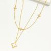 imageCicy Bell Womens Four Point Star Necklace Sets Double Layer Chain 18k Gold Plated Cubic Zirconia Mother of Pearl Lucky Pendant NecklaceGold