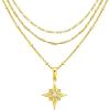 imageCicy Bell Womens Four Point Star Layered Necklaces 18k Gold Plated Stackable Pendant Necklace Cubic Zirconia Long Necklace Sets Good Luck Trend Jewelry GiftYellow Gold