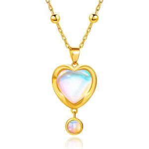 imageCicy Bell 18k Gold Plated Necklace for Women Moonstone Heart Charm Lucky Trendy Station Chain Pendant Necklace Gifts 177 with 2 ExtenderGold
