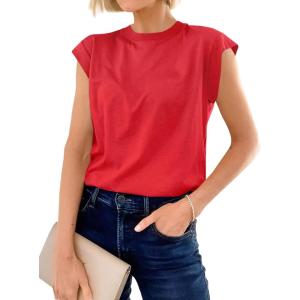 imageCicy Bell Womens Cap Sleeve Cotton Tank Tops Summer Casual Loose Fit T Shirts Crew Neck Basic TeeRed