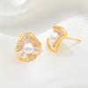imageCicy Bell 18k Gold Plated Earrings for Women Cubic Zirconia Shell Pearl Elegant Irregular Stud Earrings for GiftsGold