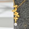 imageCicy Bell Floral Pendant Necklace for Women Trendy 18k Gold Plated Shell Pearl Cubic Zirconia Dainty Long Y Necklace Jewelry GiftsGold