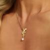 imageCicy Bell Floral Pendant Necklace for Women Trendy 18k Gold Plated Shell Pearl Cubic Zirconia Dainty Long Y Necklace Jewelry GiftsGold