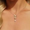 imageCicy Bell Floral Pendant Necklace for Women Trendy 18k Gold Plated Shell Pearl Cubic Zirconia Dainty Long Y Necklace Jewelry GiftsGold