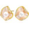 imageCicy Bell 18k Gold Plated Earrings for Women Cubic Zirconia Shell Pearl Elegant Irregular Stud Earrings for GiftsGold