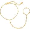 imageCicy Bell Hand Chain 18k Gold Plated Bracelet for Women Trendy Teardrop Cubic Zirconia Adjustable Finger Ring Slave Dainty Bracelets Jewelry GiftsGold