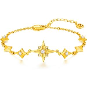 imageCicy Bell Womens 18k Gold Plated Four Point Star Bracelets Cubic Zirconia Cross Station Link Bracelets Trend Jewelry Gift 69quot19quot ExtenderStyle AFour Point Star